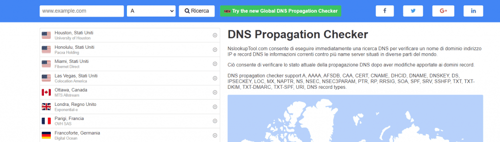 Landing page di Nslookup Tool