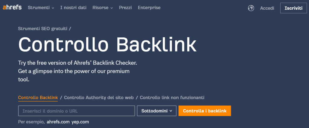 Strumento Controllo Backlink di Ahrefs