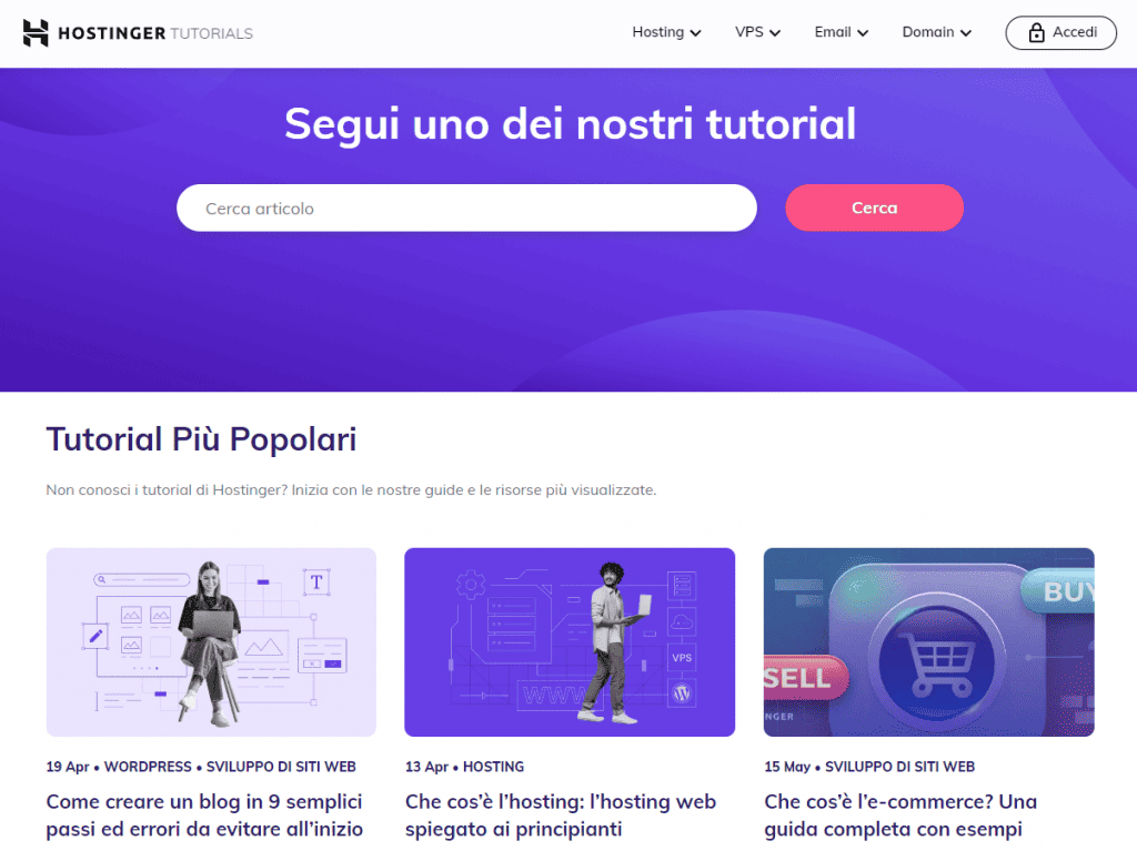 Homepage di Hostinger Tutorial come esempio di content marketing.