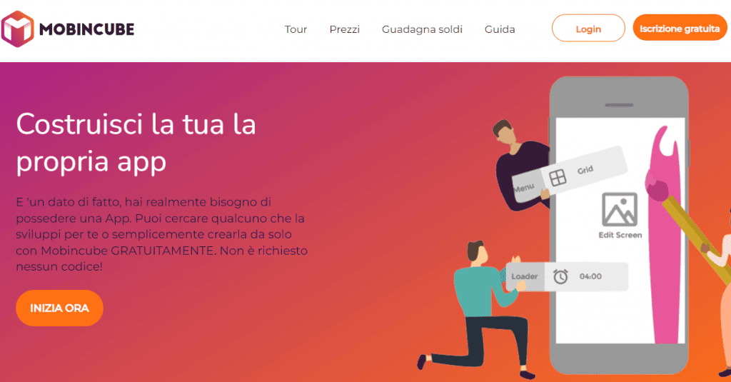 Homepage del sito web Mobincube