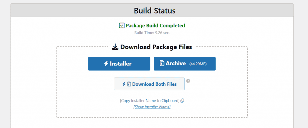 Archivio del sito web Duplicator e pagina di download del programma di installazione