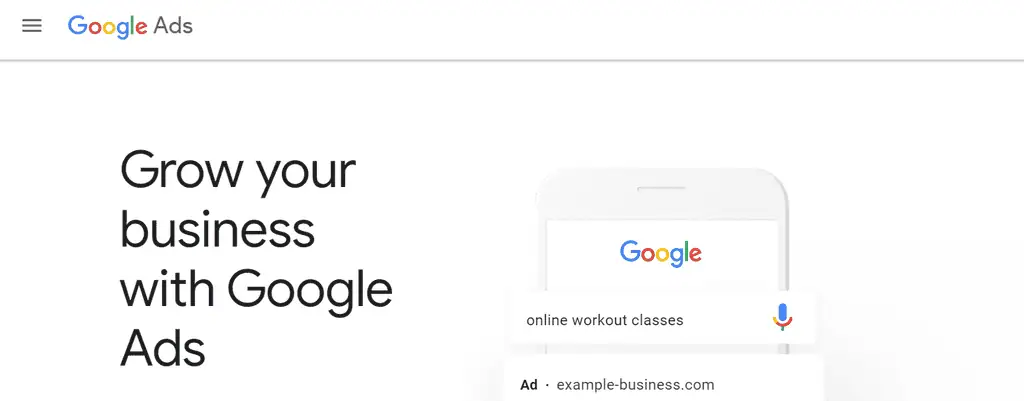 Landing page del sito web di Google Ads