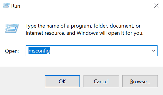 Esecuzione di msconfig.