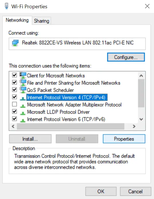 Accesso alle proprietà IPv4/IPv6.