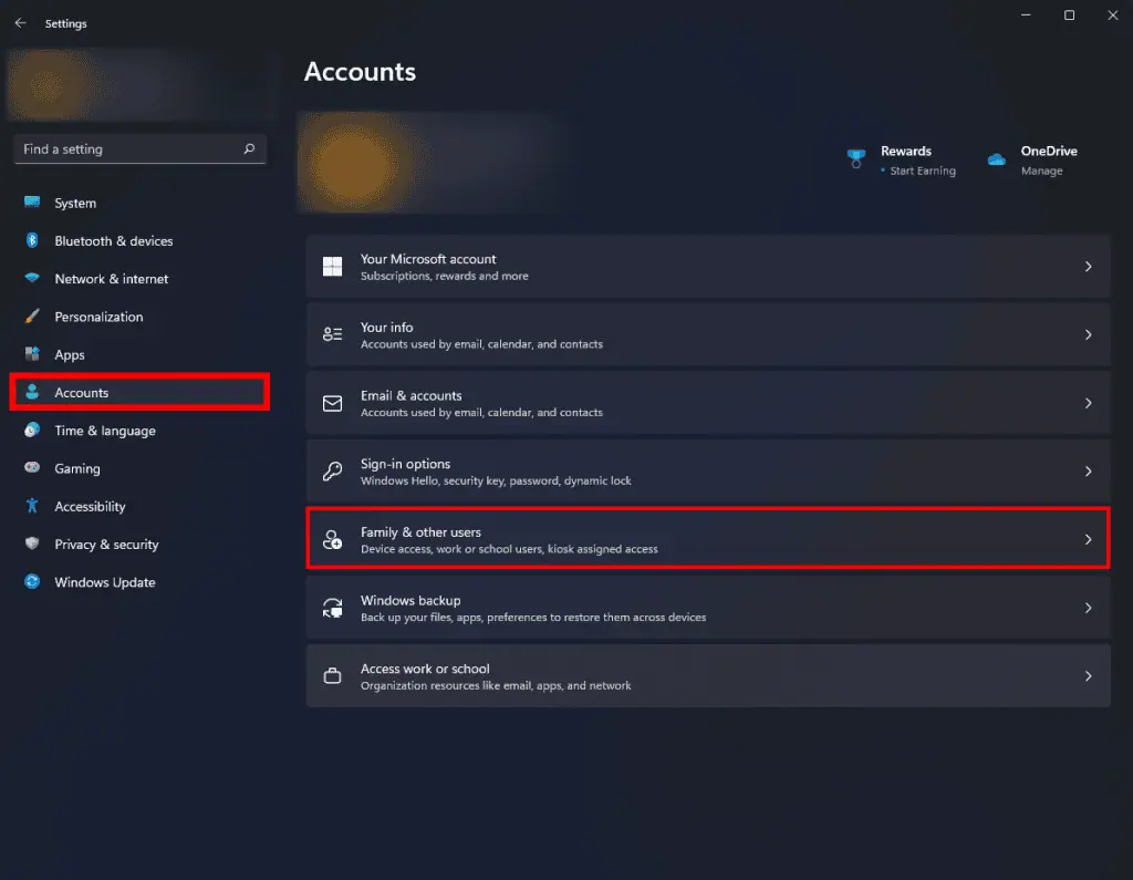 Impostazioni degli account di windows 11