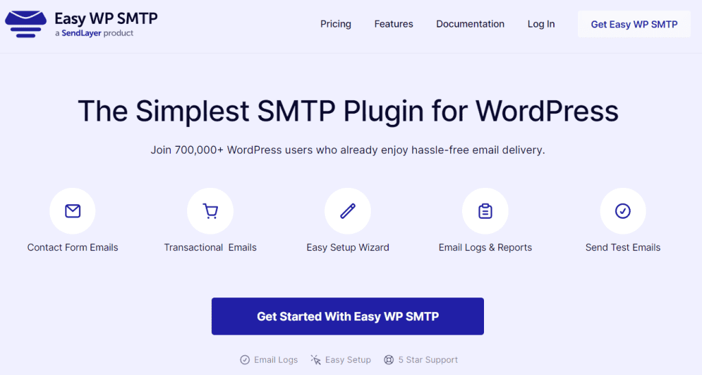 Landing page del sito web Easy WP SMTP