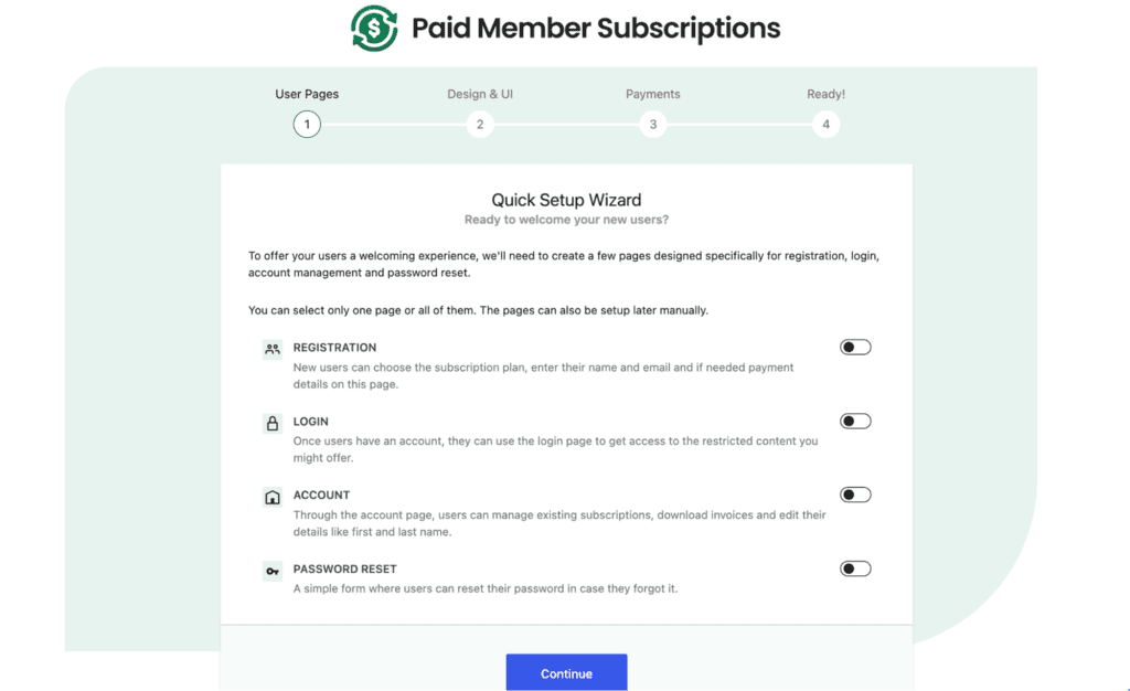 Esempio di configurazione guidata per Paid Member Subscriptions