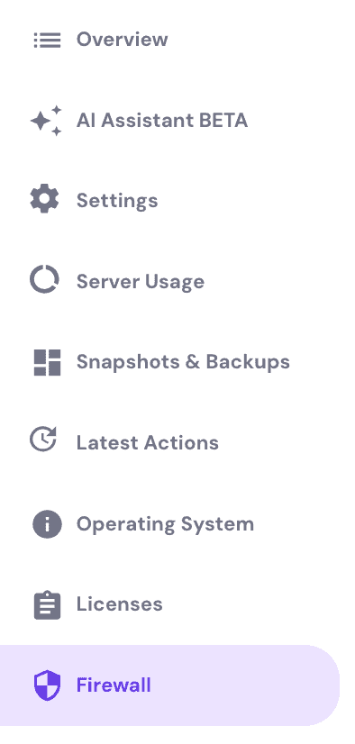 Il pulsante Firewall sulla dashboard di hPanel VPS