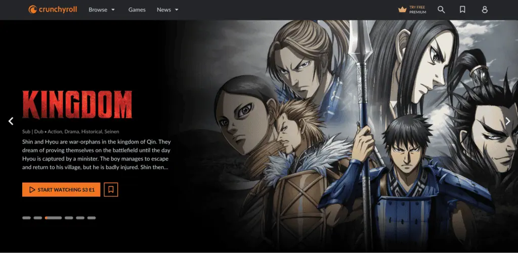 Esempio di un sito di abbonamento con modello di accesso a più livelli: la landing page di Crunchyroll, un servizio di streaming