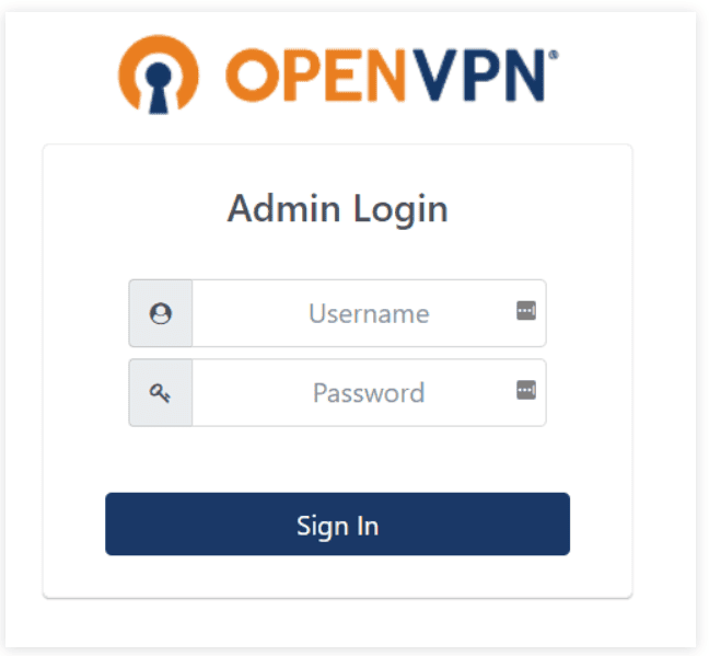 Pagina di accesso amministratore di OpenVPN