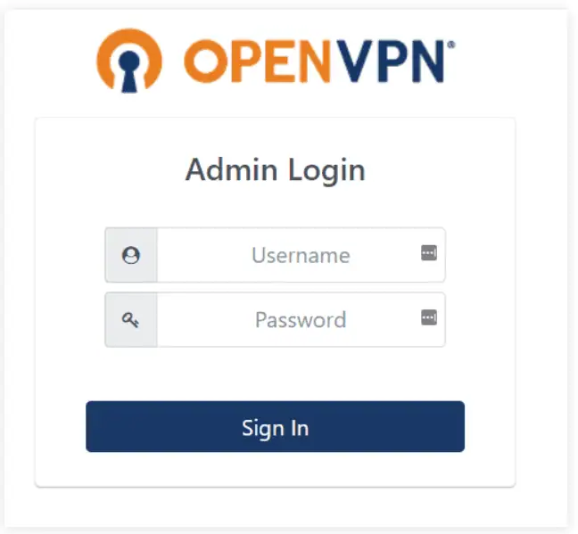 Pagina di accesso amministratore di OpenVPN