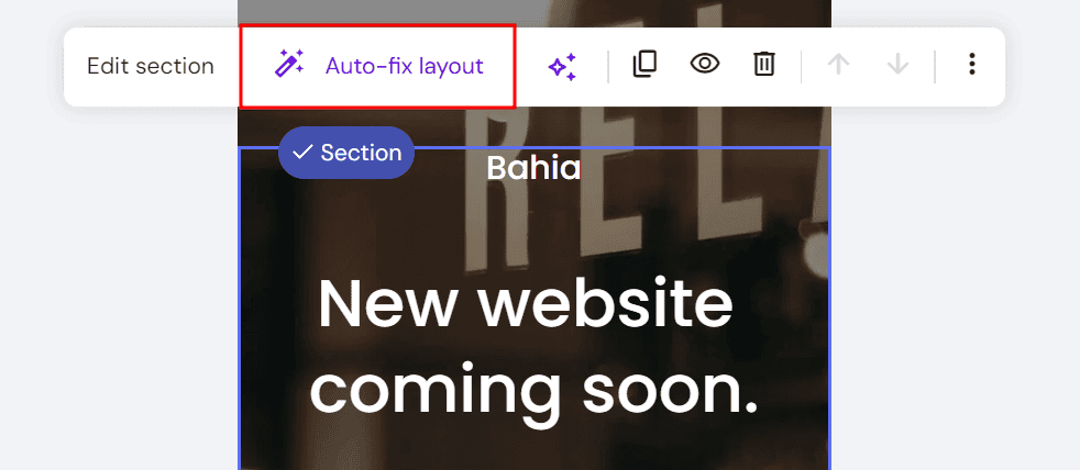 L'anteprima mobile sul website builder builder evidenzia la funzionalità di layout di correzione automatica
