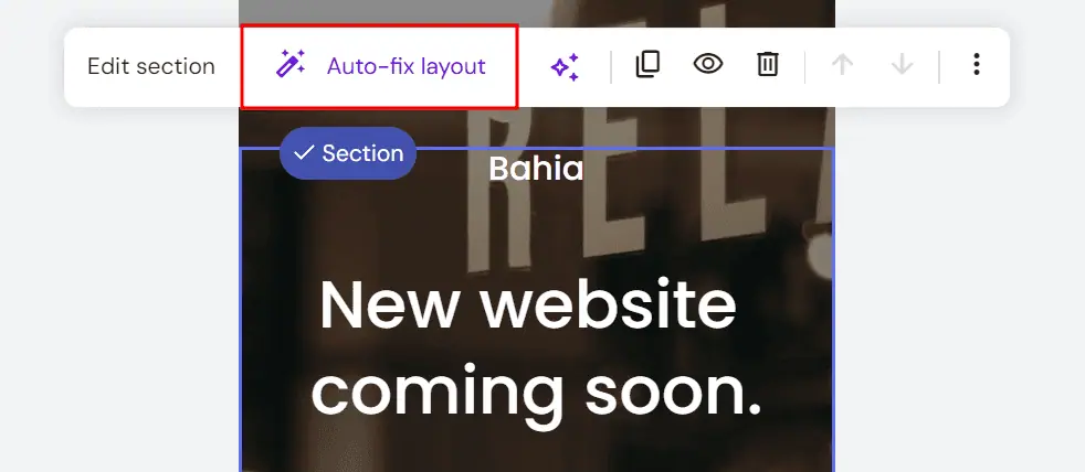 L'anteprima mobile sul website builder builder evidenzia la funzionalità di layout di correzione automatica
