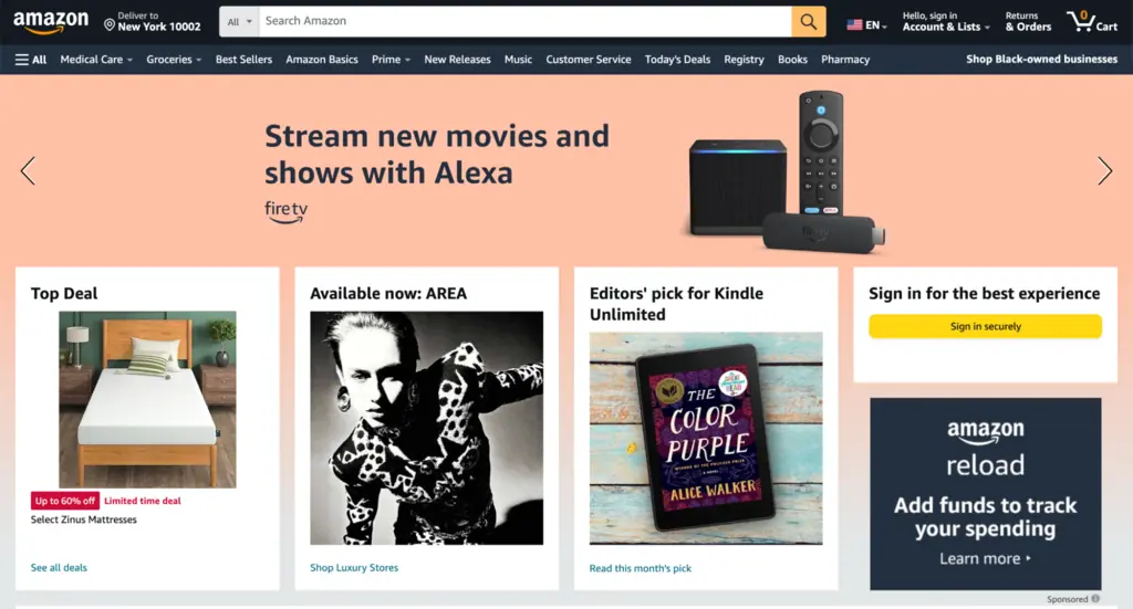 Homepage di Amazon