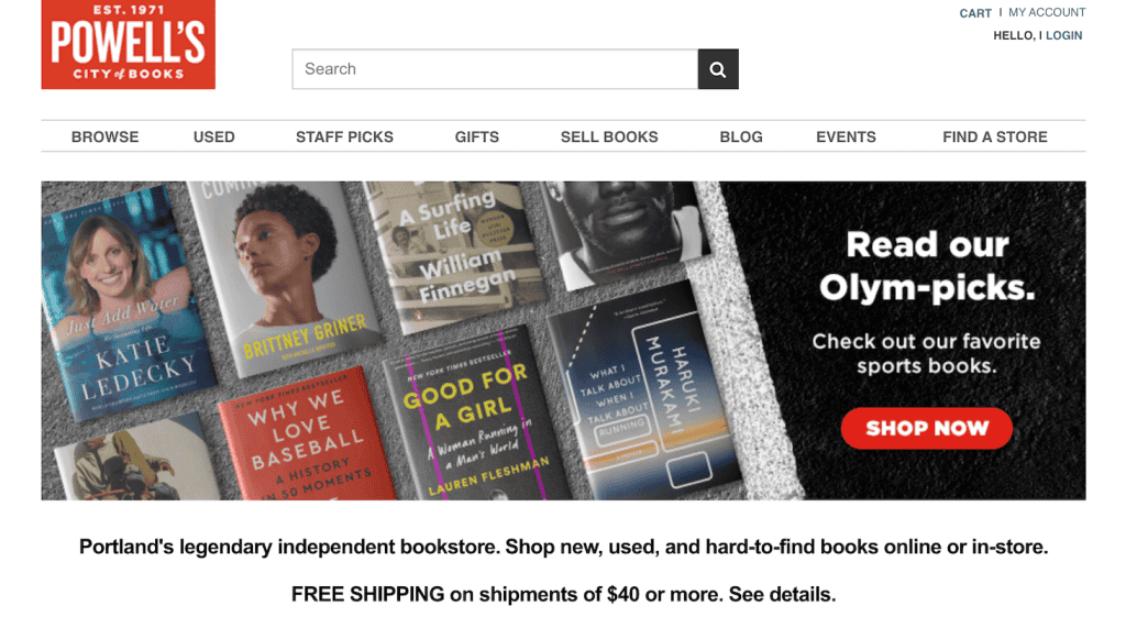 Homepage di Powell's Books, una libreria indipendente