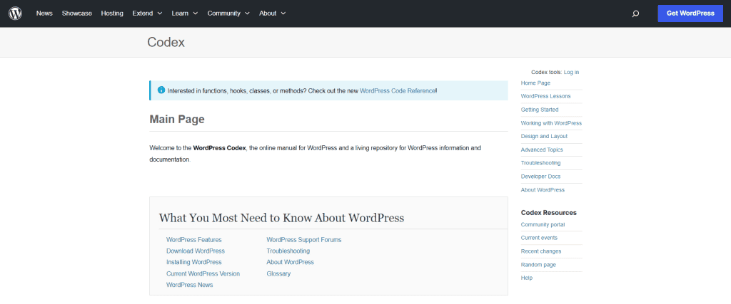 Homepage di WordPress Codex
