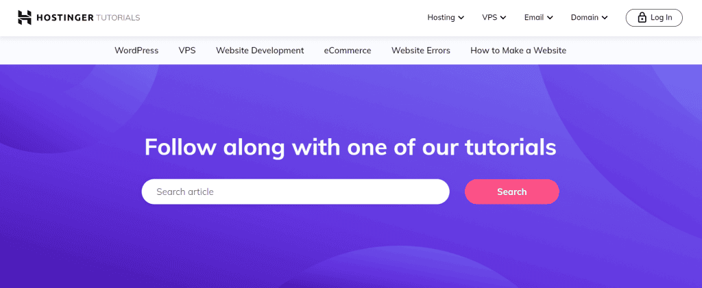 Homepage dei tutorial di Hostinger
