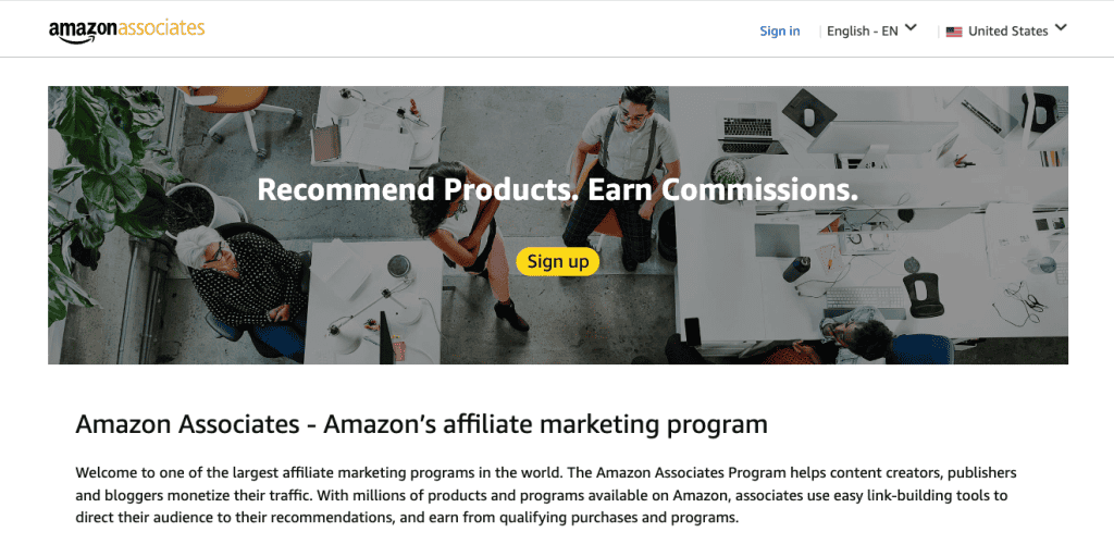 Homepage di Amazon Associates
