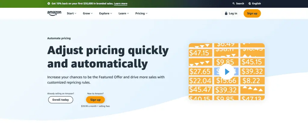 Homepage di Amazon Automate Pricing