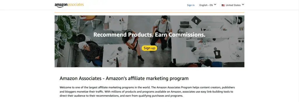 Homepage di Amazon Associates
