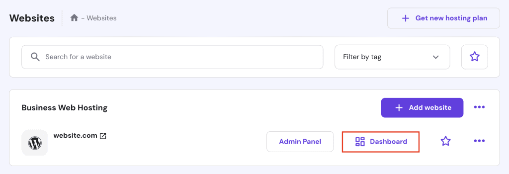 Il pulsante Dashboard su hPanel
