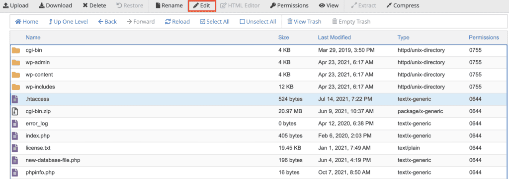 Facendo clic su "Modifica" su .htaccess sul cPanel.
